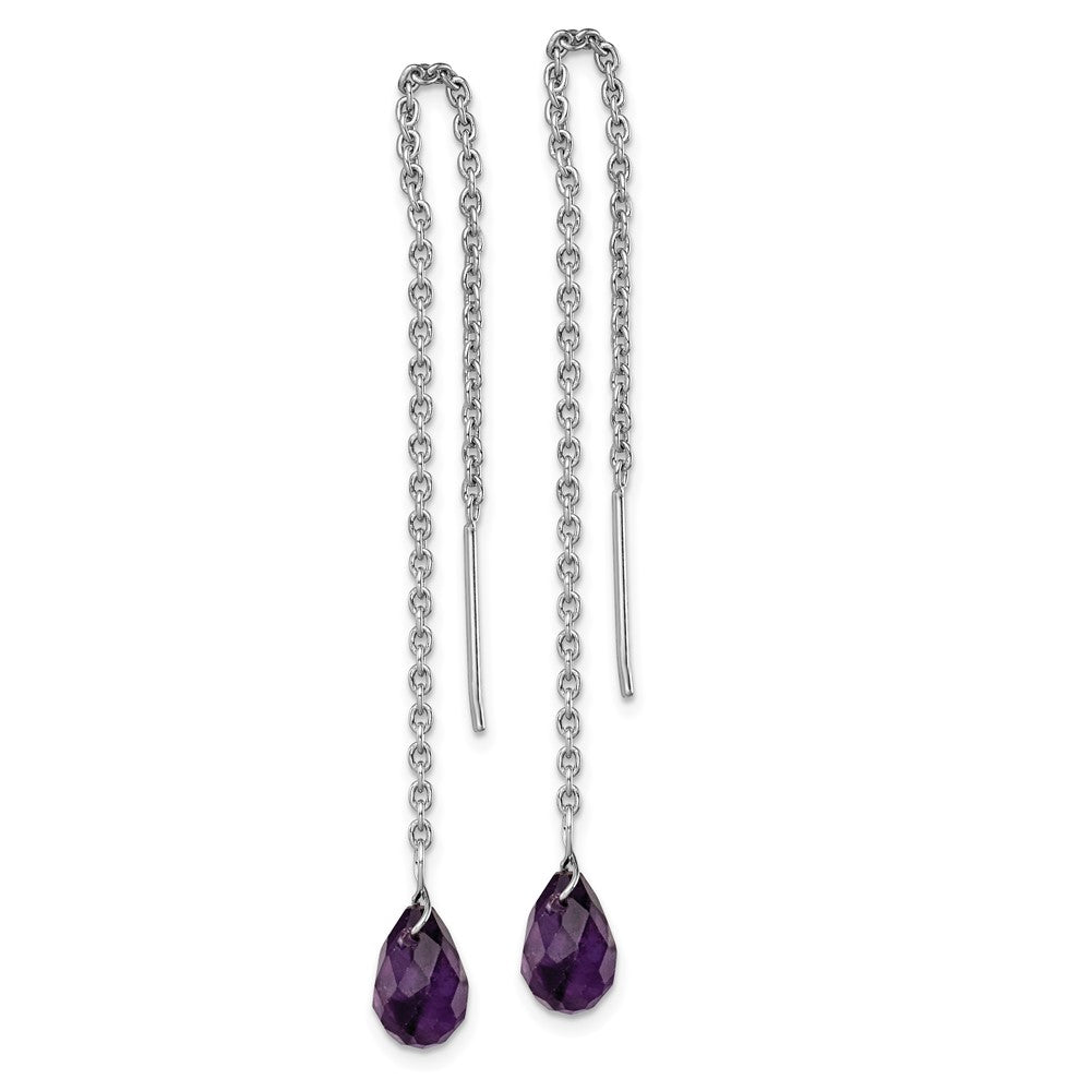Rhodium-plated Sterling Silver Amethyst Bead Dangle Earrings