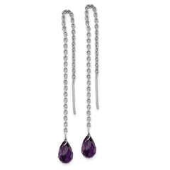 Rhodium-plated Sterling Silver Amethyst Bead Dangle Earrings