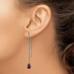Rhodium-plated Sterling Silver Amethyst Bead Dangle Earrings