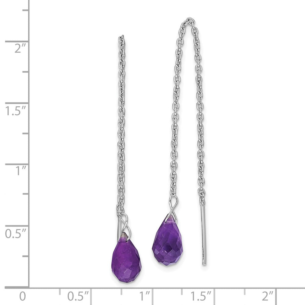 Rhodium-plated Sterling Silver Amethyst Bead Dangle Earrings