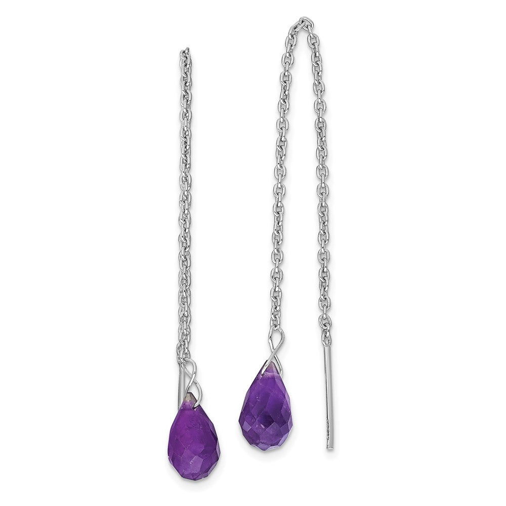 Rhodium-plated Sterling Silver Amethyst Bead Dangle Earrings