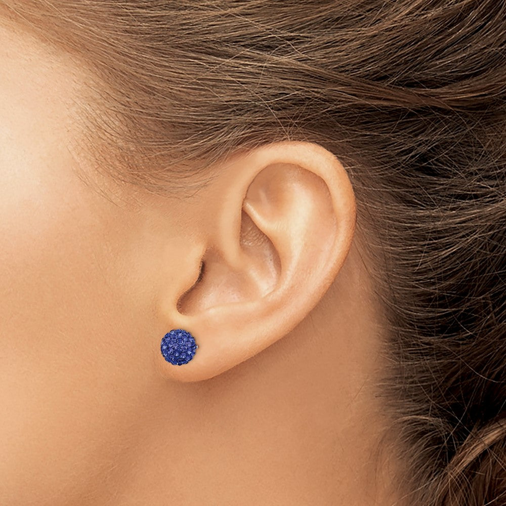 Rhodium-plated Sterling Silver 8mm Dark Blue Czech Crystal Post Earrings