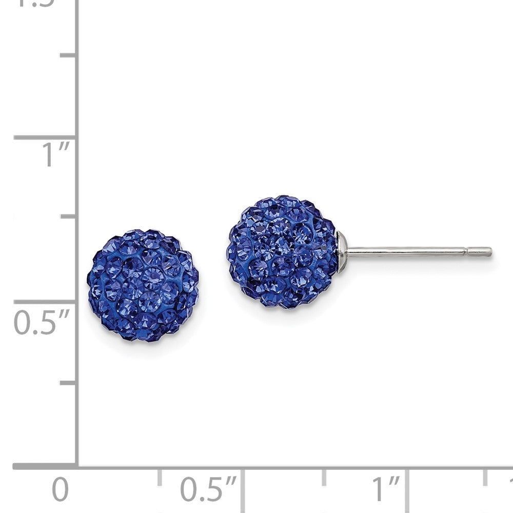 Rhodium-plated Sterling Silver 8mm Dark Blue Czech Crystal Post Earrings