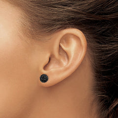 Rhodium-plated Sterling Silver 8mm Black Czech Crystal Post Earrings