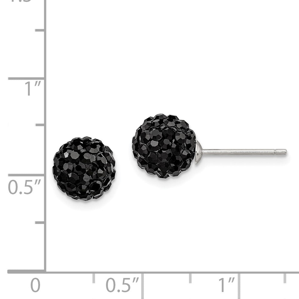 Rhodium-plated Sterling Silver 8mm Black Czech Crystal Post Earrings