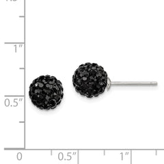 Rhodium-plated Sterling Silver 8mm Black Czech Crystal Post Earrings