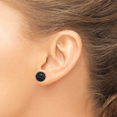 Rhodium-plated Sterling Silver 10mm Black Czech Crystal Post Earrings