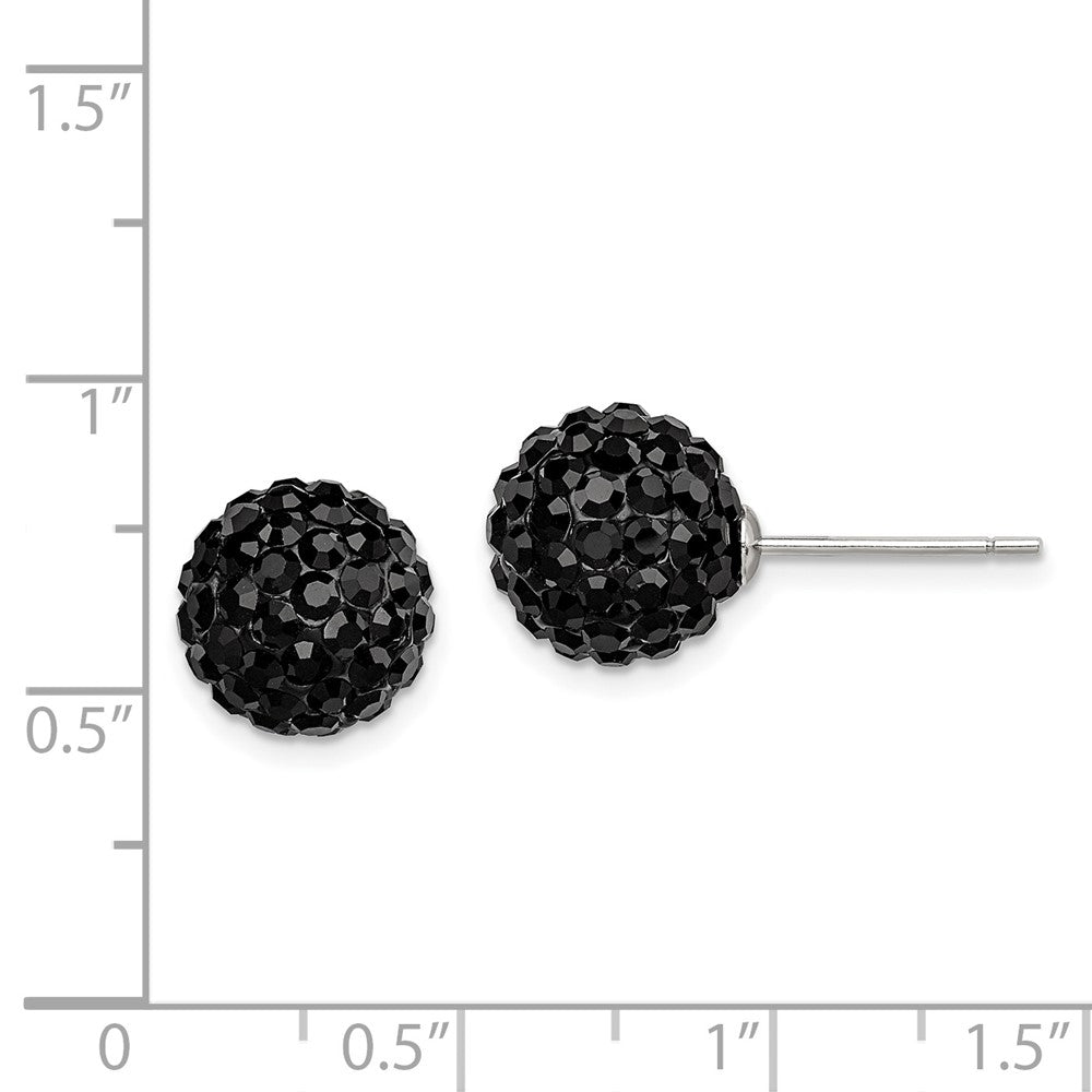 Rhodium-plated Sterling Silver 10mm Black Czech Crystal Post Earrings