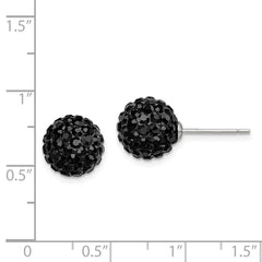 Rhodium-plated Sterling Silver 10mm Black Czech Crystal Post Earrings