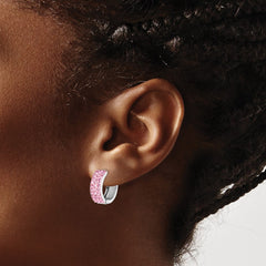 Rhodium-plated Silver Pink Preciosa Crystal Hinged Hoop Earrings