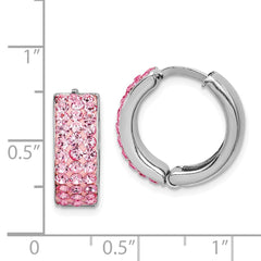 Rhodium-plated Silver Pink Preciosa Crystal Hinged Hoop Earrings
