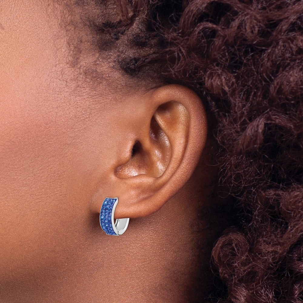 Rhodium-plated Silver Blue Preciosa Crystal Hinged Hoop Earrings