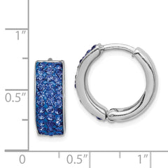 Rhodium-plated Silver Blue Preciosa Crystal Hinged Hoop Earrings
