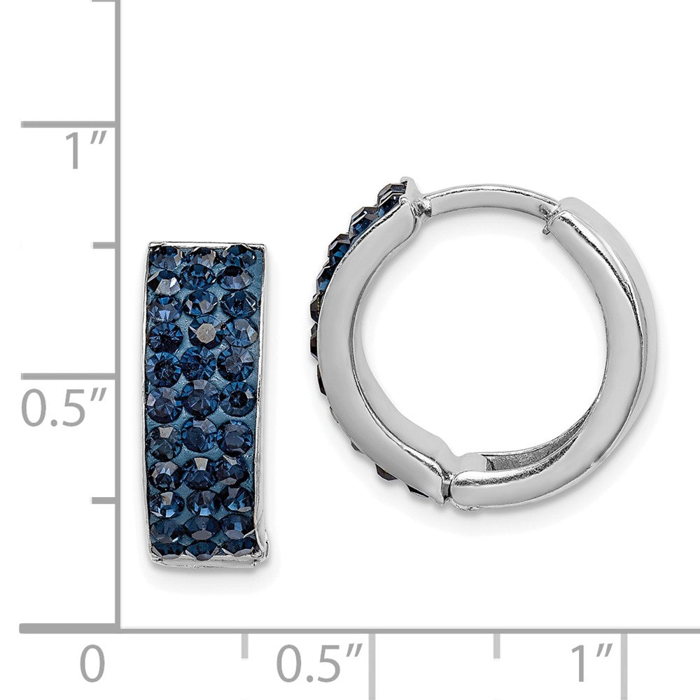 Rhodium-plated Silver Navy Preciosa Crystal Hinged Hoop Earrings