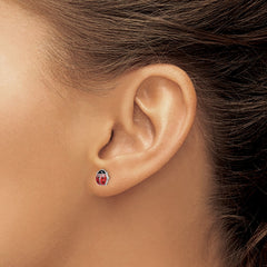 Rhodium-plated Sterling Silver Enameled Lady Bug Post Earrings