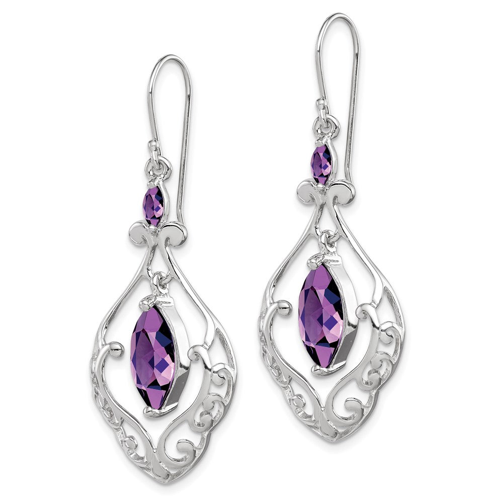 Rhodium-plated Sterling Silver Amethyst Fancy Dangle Earrings