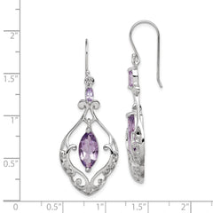 Rhodium-plated Sterling Silver Amethyst Fancy Dangle Earrings