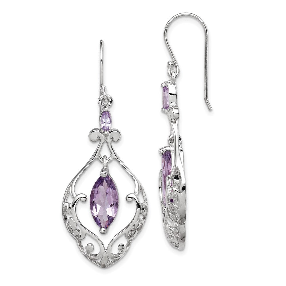 Rhodium-plated Sterling Silver Amethyst Fancy Dangle Earrings