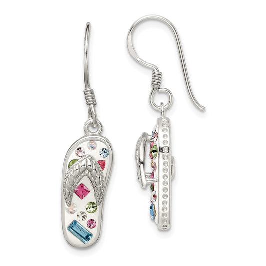 Sterling Silver Stellux Crystal Multi-Color White Flip Flop Earrings