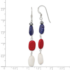 Sterling Silver Red Coral Crystal White Jade Lapis Dangle Earrings