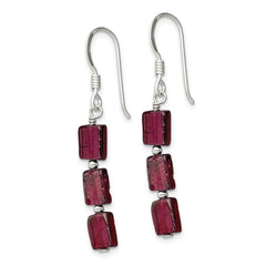 Sterling Silver Three Stone Garnet Dangle Earrings