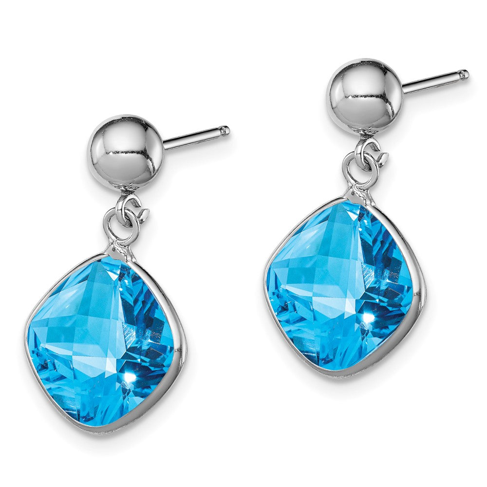Rhodium-plated Sterling Silver Blue Topaz Dangle Post Earrings
