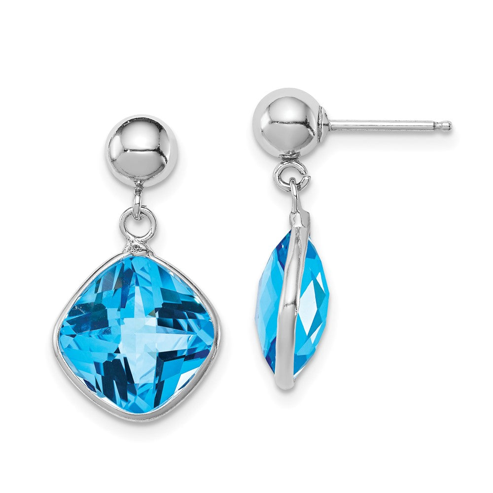 Rhodium-plated Sterling Silver Blue Topaz Dangle Post Earrings