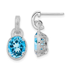Rhodium-plated Sterling Silver Blue Topaz Earrings