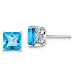 Rhodium-plated Sterling Silver Blue Topaz Earrings