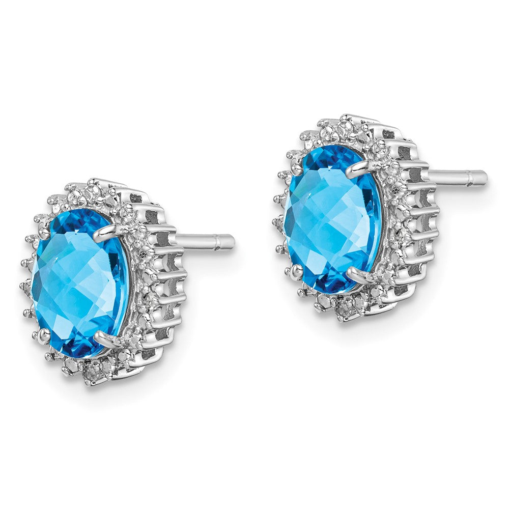 Rhodium-plated Sterling Silver Blue Topaz and Diamond Earrings