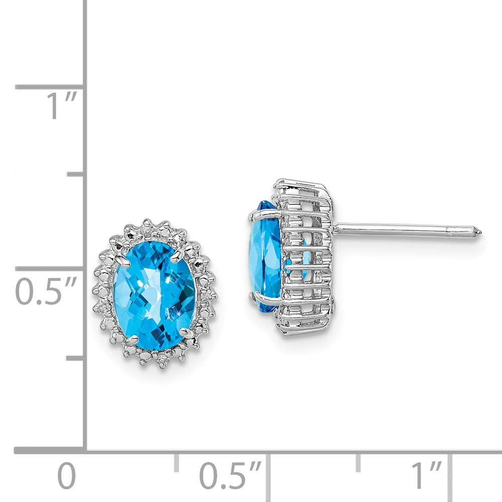Rhodium-plated Sterling Silver Blue Topaz and Diamond Earrings