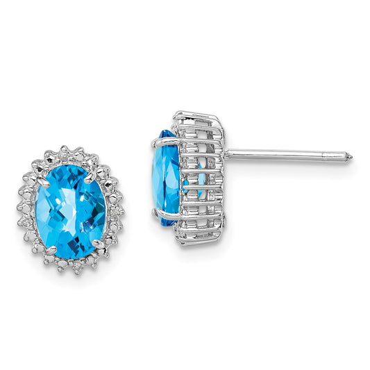Rhodium-plated Sterling Silver Blue Topaz and Diamond Earrings