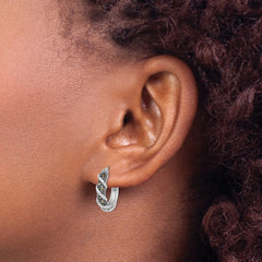 Rhodium-plated Sterling Silver Antiqued Swirl Hoop Marcasite Earrings