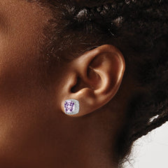 Rhodium-plated Sterling Silver Pink Quartz and Diamond Earrings