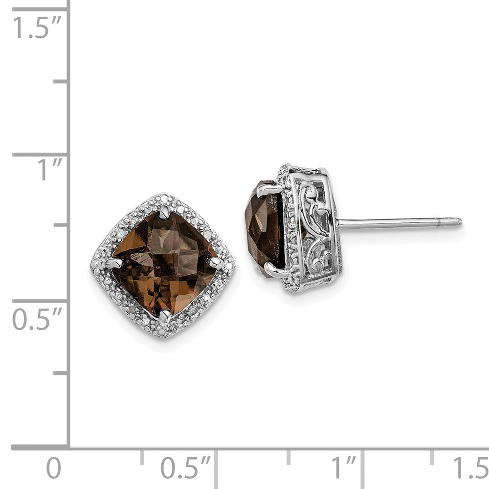Rhodium-plated Sterling Silver Smokey Quartz and Diamond Earrings