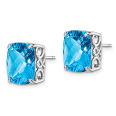 Rhodium-plated Sterling Silver Blue Topaz Earrings