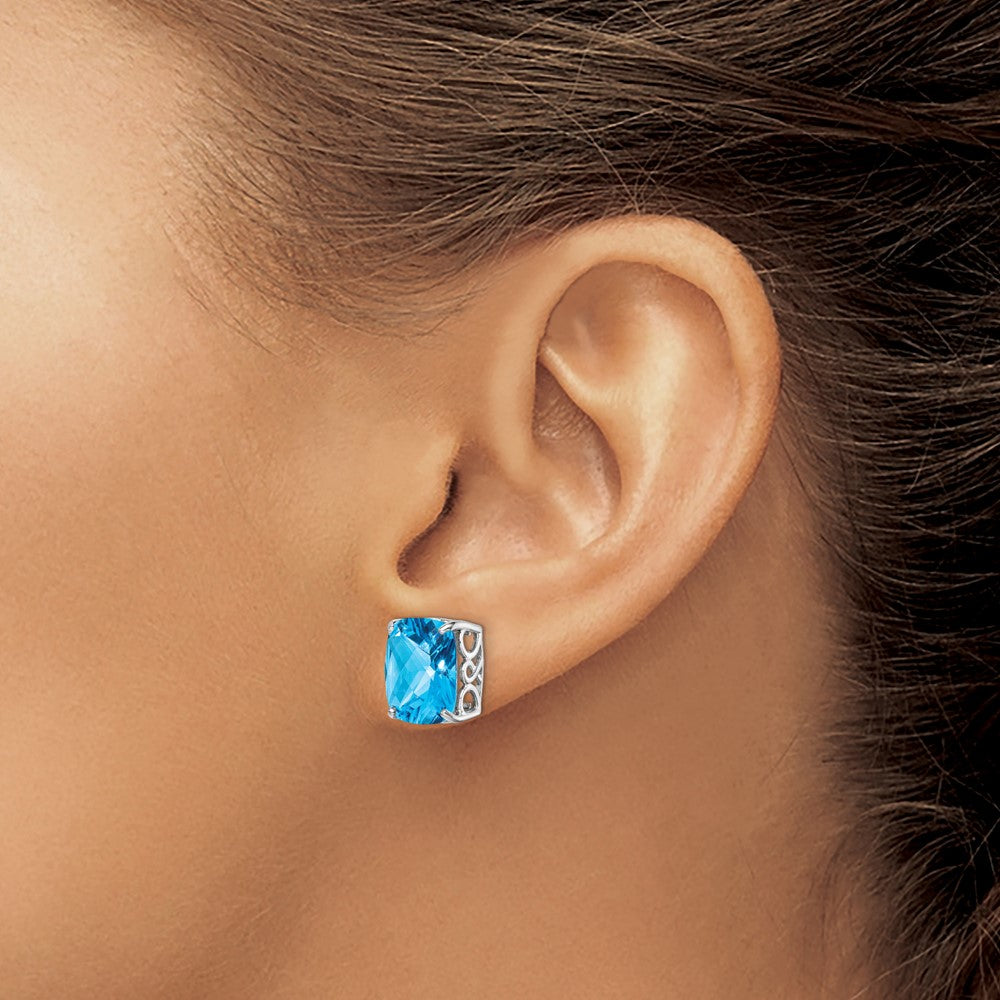 Rhodium-plated Sterling Silver Blue Topaz Earrings