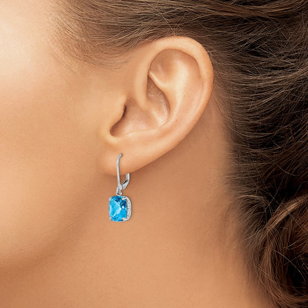 Rhodium-plated Sterling Silver Blue Topaz Earrings