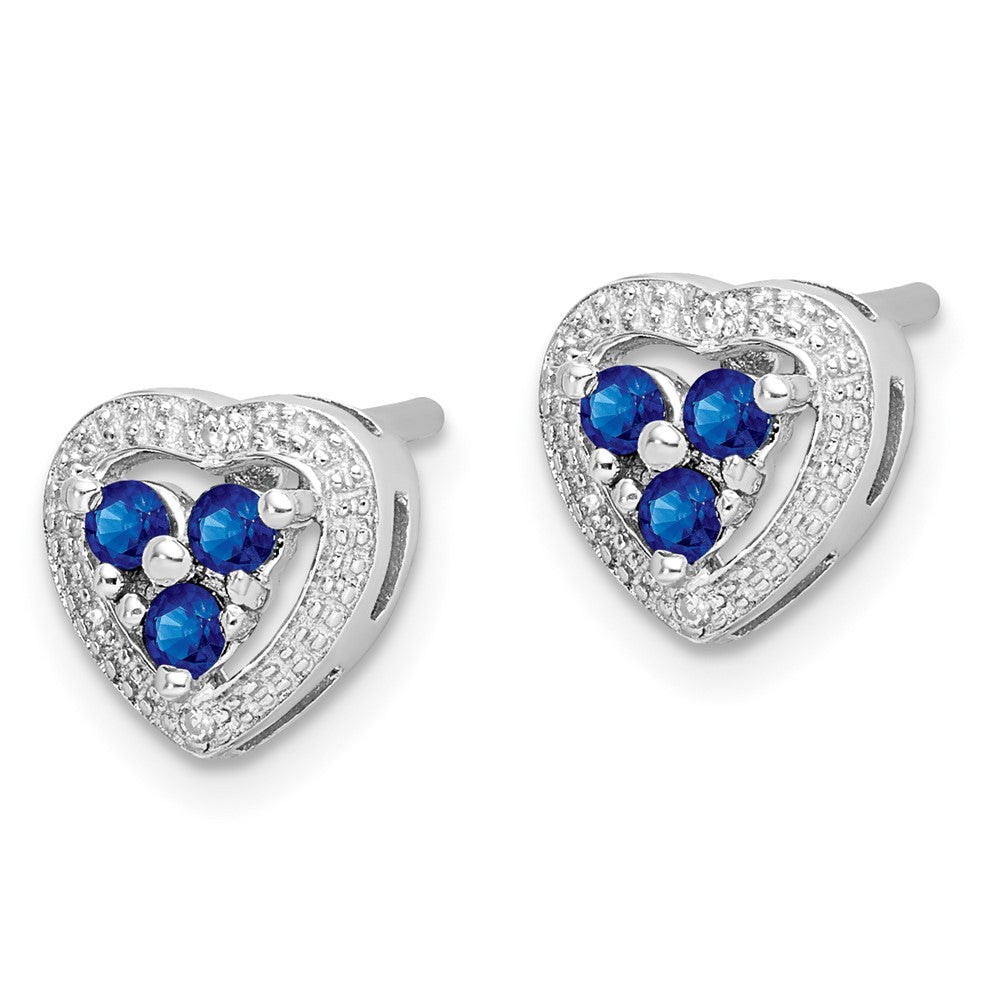 Rhodium-plated Sterling Silver Diamond & Sapphire Heart Earrings