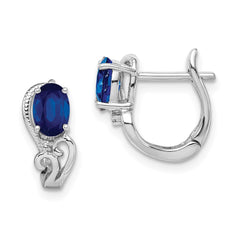 Rhodium-plated Sterling Silver Diamond & Sapphire Hinged Earrings