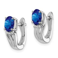 Rhodium-plated Sterling Silver Diamond & Sapphire Hinged Earrings
