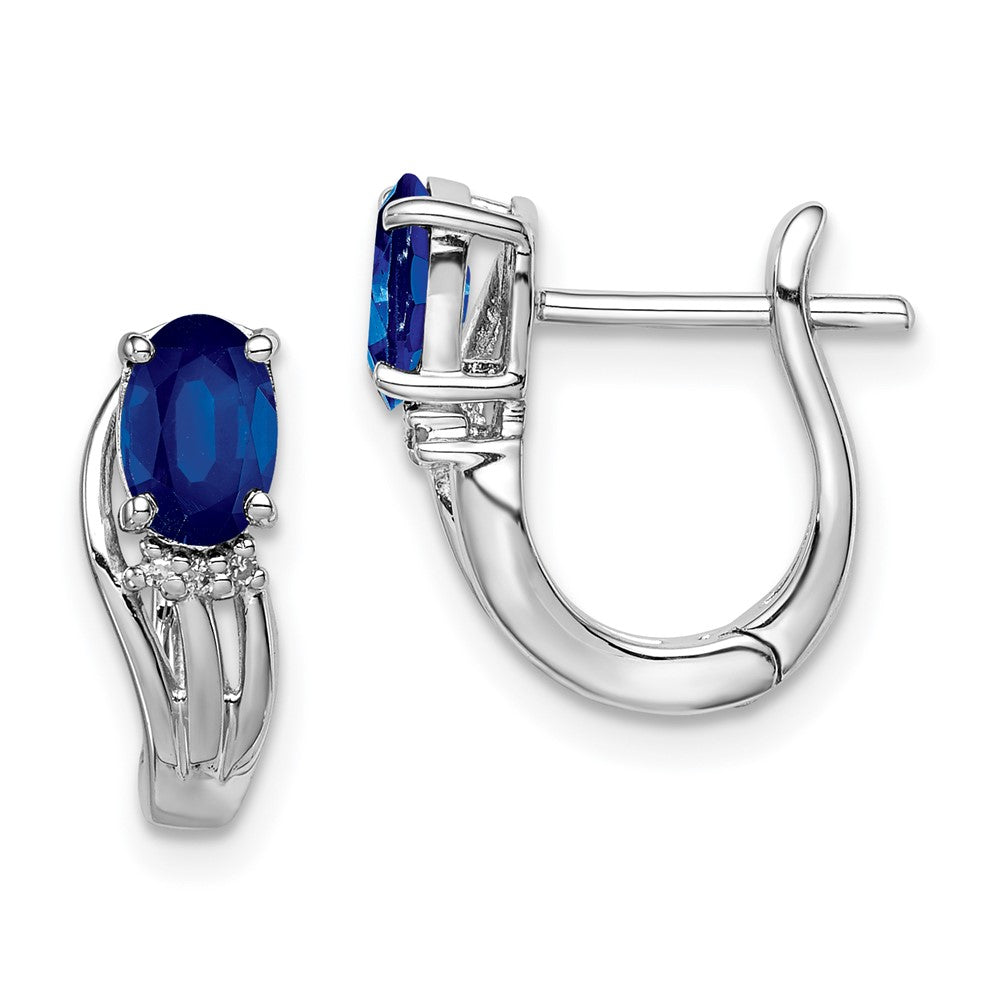 Rhodium-plated Sterling Silver Diamond & Sapphire Hinged Earrings