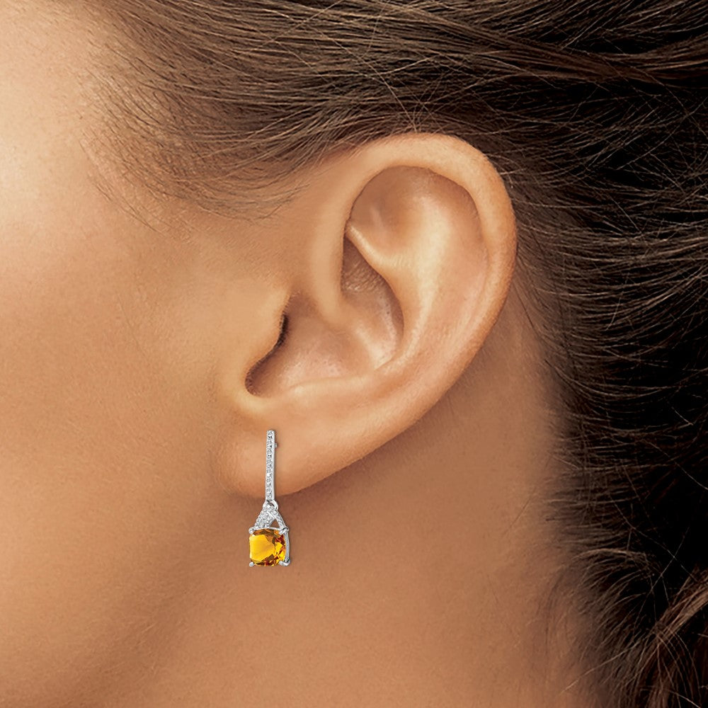 Rhodium-plated Sterling Silver Diamond and Citrine Post Earrings