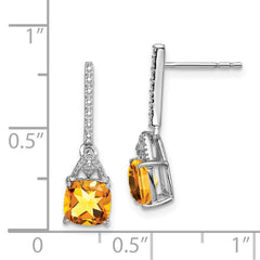 Rhodium-plated Sterling Silver Diamond and Citrine Post Earrings