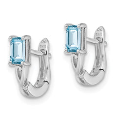 Rhodium-plated Sterling Silver Blue Topaz Hinged Hoop Earrings