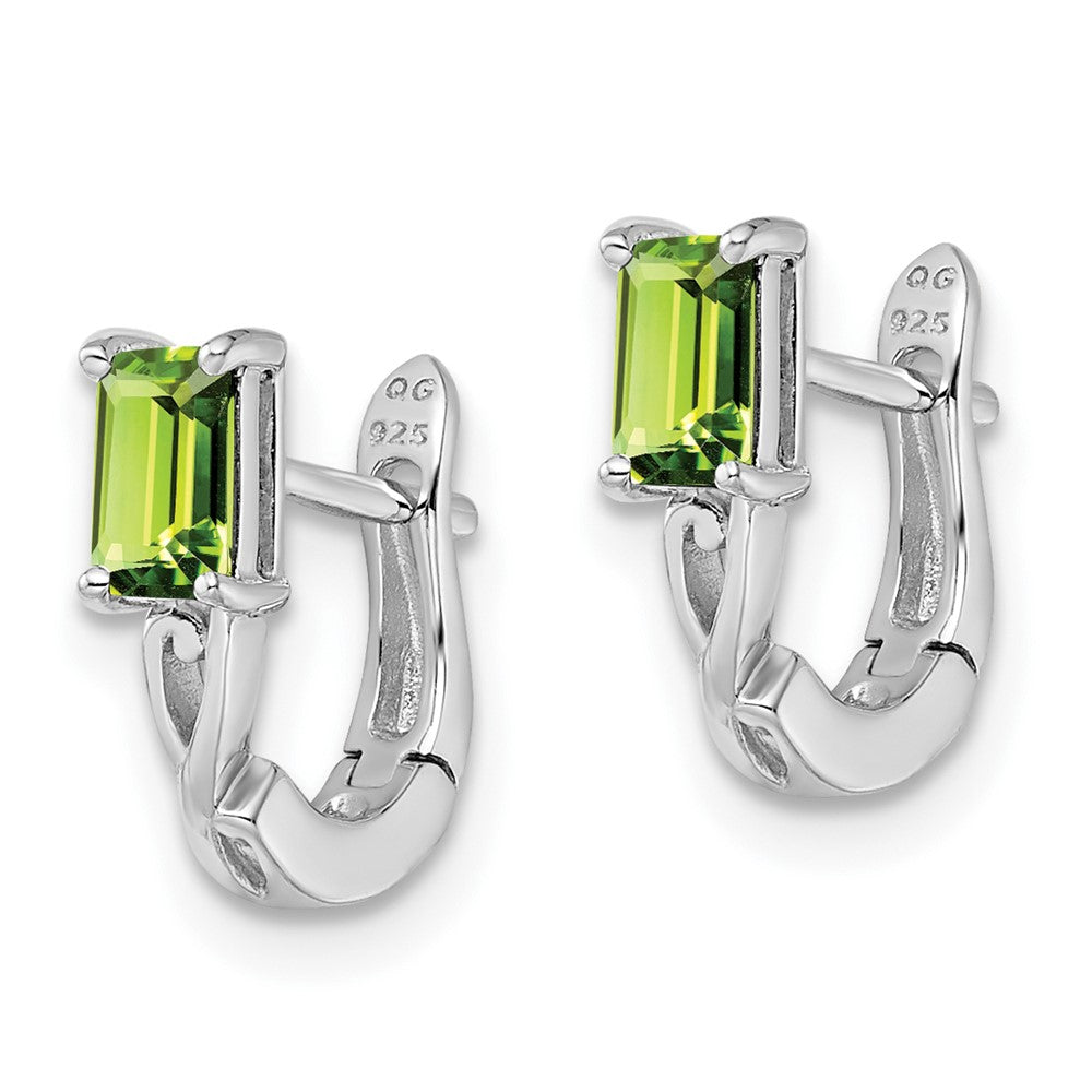 Rhodium-plated Sterling Silver Peridot Hinged Hoop Earrings