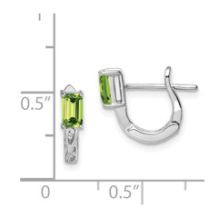 Rhodium-plated Sterling Silver Peridot Hinged Hoop Earrings