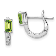 Rhodium-plated Sterling Silver Peridot Hinged Hoop Earrings