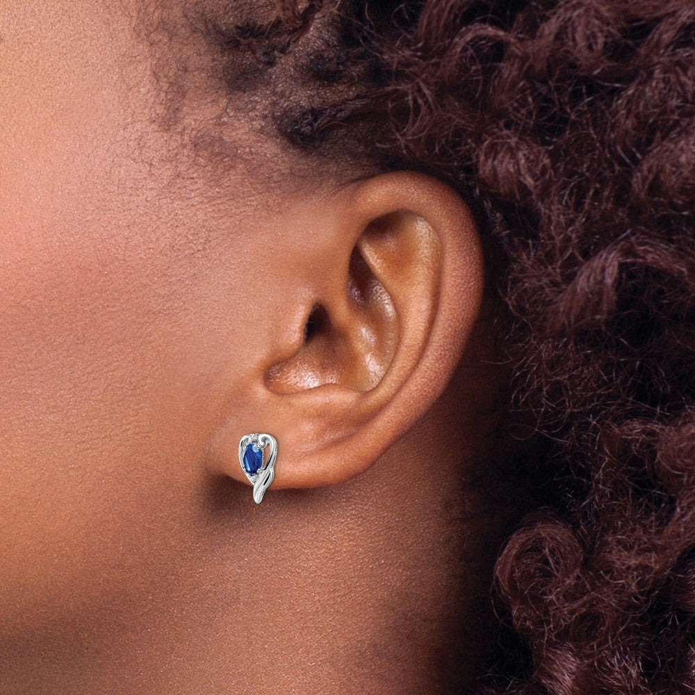 Rhodium-plated Sterling Silver Diamond & Sapphire Post Earrings