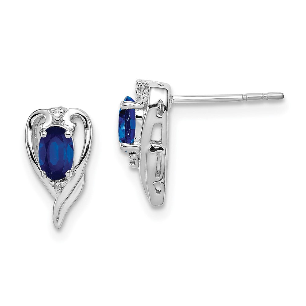 Rhodium-plated Sterling Silver Diamond & Sapphire Post Earrings